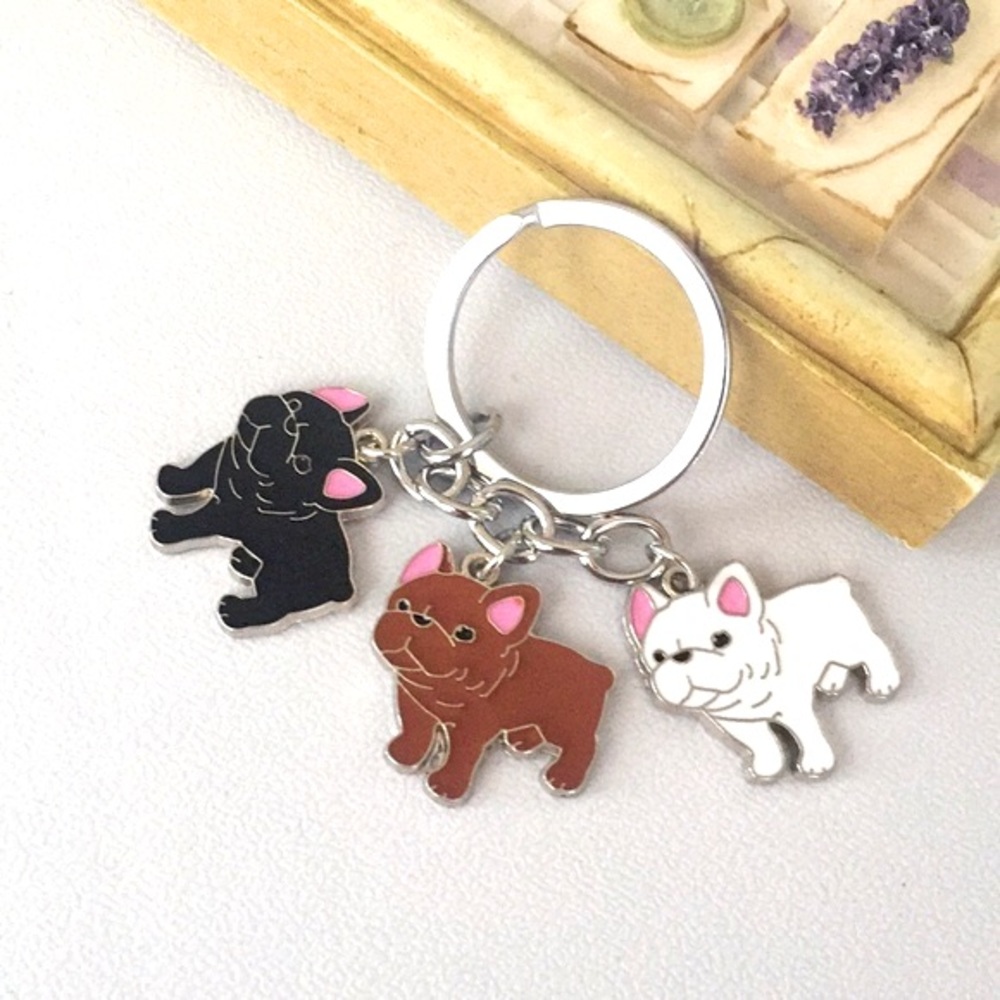 🍏50% OFF/3+...Trio Set of 3 Bulldogs Dog Keychain (Black, White, Brown)